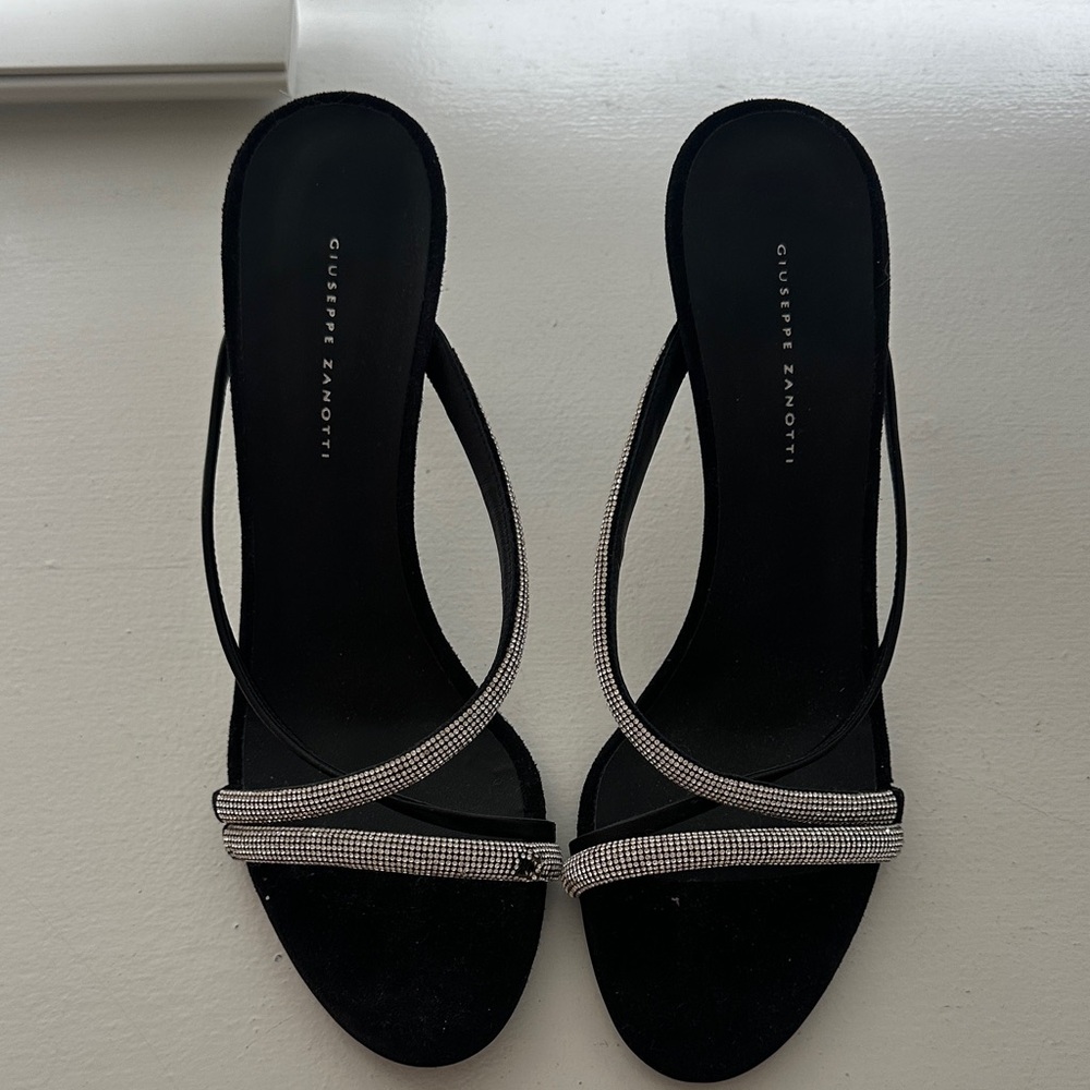 Giuseppe Zanotti Black Heels with Rhinestone Straps